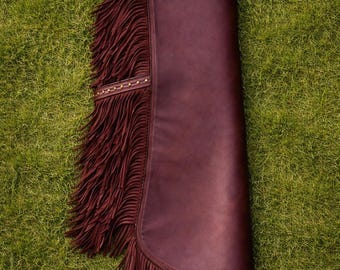 Men’s Brown Leather Chaps Western Fringe Cowboy Horse Riding Gear
