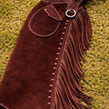 Brown Suede Leather Chaps Western Fringe Biker Riding Cowboy Unisex