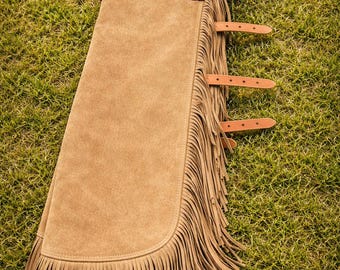 Men's Western Suede Leather Chap Tan Fringe Motorcycle Riding Gear