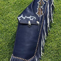 Men’s Navy Blue Leather Chaps Western Cowboy Rodeo Riding Gear Fringe HandTooling