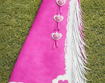 Women’s Pink Leather Chaps Western Cowboy Fringe Rodeo Riding Outfit Handmade chap