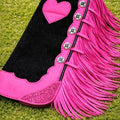 Women’s Pink Leather Chaps Western Fringe Cowboy Rodeo Motorcycle Riding