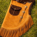 Brown handmade Suede Leather Chaps Western Cowboy Fringe Biker Riding Gear