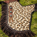Western Leather Chaps Leopard Cowhide leather Tooling Fringe Cowboy Riding Gear