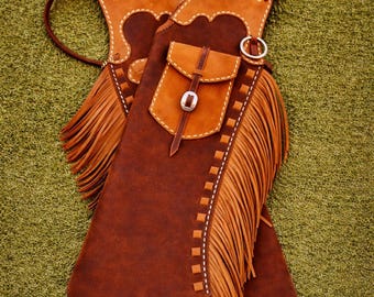 Handmade Western Leather Chaps Fringe Cowboy Riding Rodeo Ranch Wear