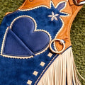 Handmade Blue Leather Chaps Fringe Cowboy Riding Rodeo Ranch Wear