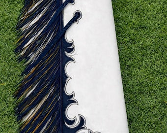 Handmade Blue White Leather Chaps Fringe Western Motorcycle Biker