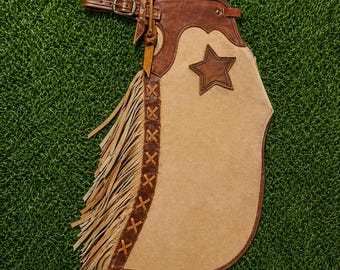 Handmade Suede Leather Chaps with Fringe Western Cowboy Riding Gear