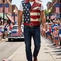 Men's USA Flag Leather Biker Vest, American Motorcycle Rider Outfit