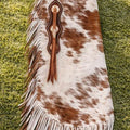 Brown Cowhide Leather Western Chaps with Fringe Rodeo Riding Ranch Gear