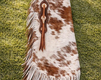 Brown Cowhide Leather Western Chaps with Fringe Rodeo Riding Ranch Gear