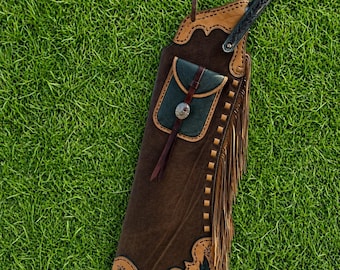 Unisex Brown Suede Leather Western Chaps Fringe Biker Riding Festival Wear