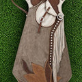 Western Leather Chaps Apron Fringe Handmade Cowhide Riding Gear