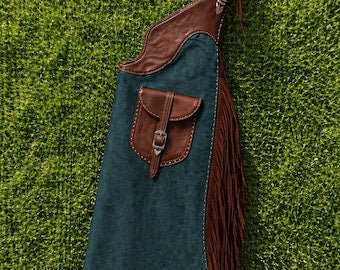 Western Leather Riding Chaps with Fringe Pocket Durable Outdoor Horse Gear