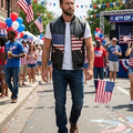 USA Flag Leather Biker Vest, 250th Anniversary Patriotic Motorcycle Jacket