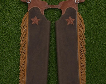 Men's Brown Suede Leather Western Chaps Fringe Cowhide Biker Riding Wear