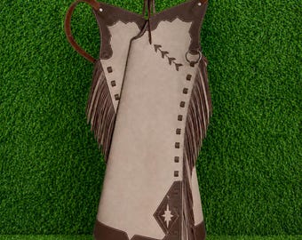 Handmade Western Leather Chaps With Fringe Cowboy Rodeo Riding Outfit