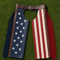 Unisex USA Flag Leather Chaps Fringe Western Biker Riding Chaps
