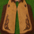 Mens Western Leather Chaps Brown Suede Fringe Cowboy Motorcycle Wear