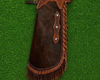 Handmade Hair On Hide Leather Chaps With Fringe Western Cowboy Style Outfit