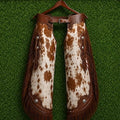 Western Cowhide Leather Chaps With Fringe Handmade Rodeo Biker Wear