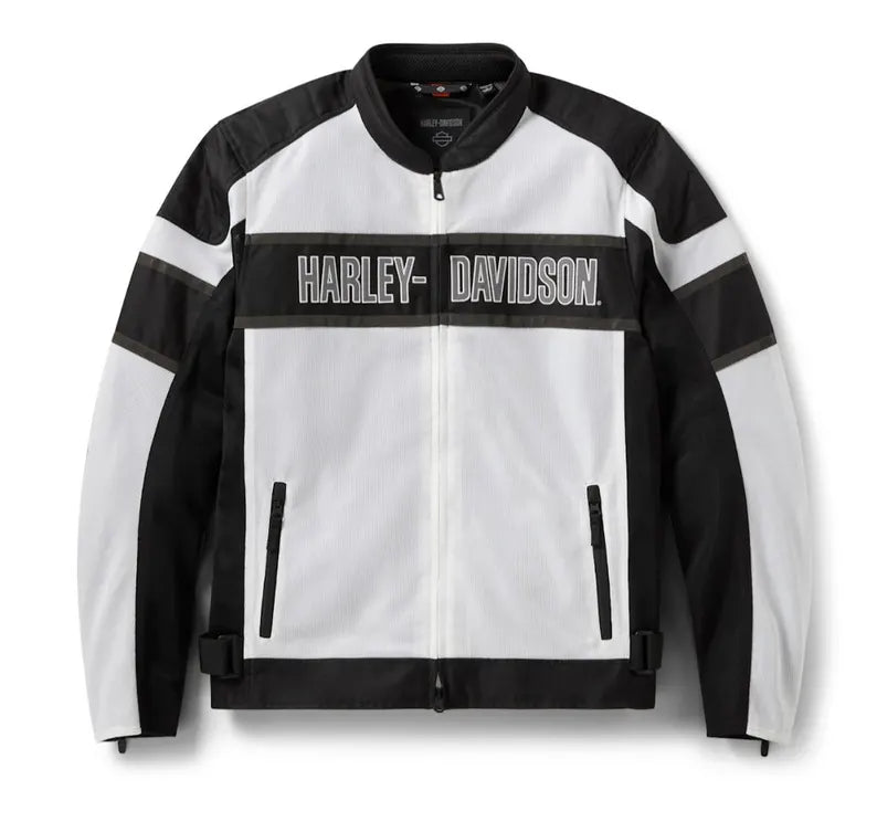 Men's H-D Black and White Mesh Riding Jacket - lightweight and comfortable wearing padded motorbike jacket