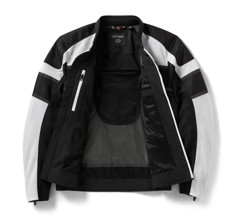Men's H-D Black and White Mesh Riding Jacket - lightweight and comfortable wearing padded motorbike jacket