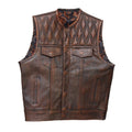 Mens leather vest with brown wax leather biker vest. Motorcycle leather vest Brown Quilted biker vest, Vintage leather premium class - LEATHER CHAPTER