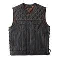 Leather Diamond Quilted Jack Builder Hunt Club Contrast Stitched Biker Vest - LEATHER CHAPTER
