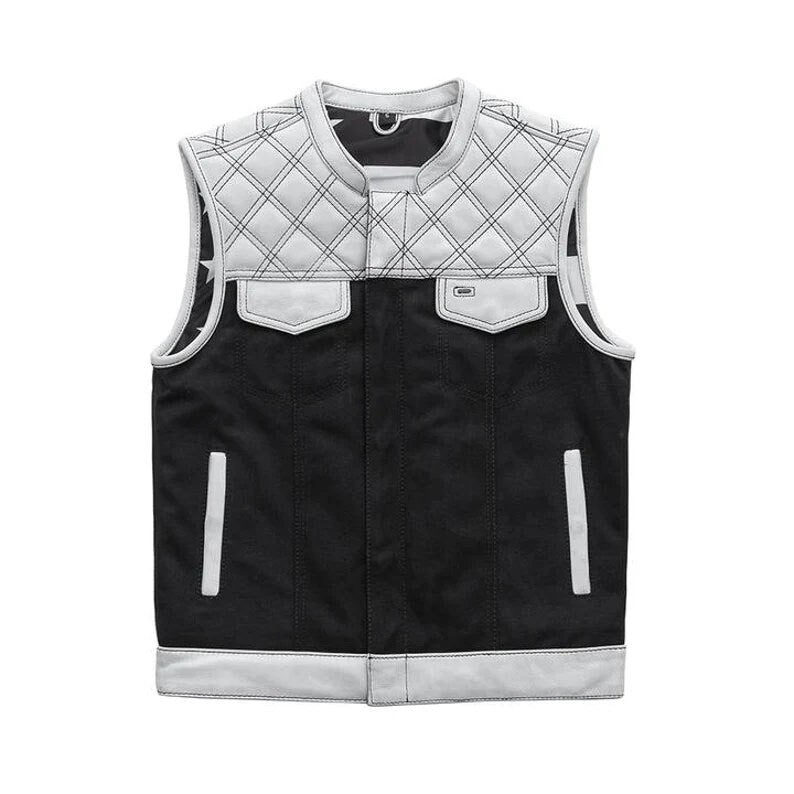 Leather Hunt Club Custom Builder Double Diamond Quilted Motorcycle Biker Vest - LEATHER CHAPTER