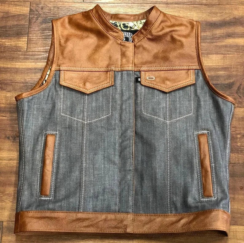 Leather Vest Houston Brown Leather Vest Classic Vest Denim Vest Jeans Vest Leather Men Vest Biker vest Motorcycle Vest Men's Waistcoat - LEATHER CHAPTER