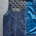 Men's Gothic Leather Denim Builder Diamond Quilted Motorcycle Biker Vest - LEATHER CHAPTER