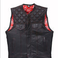 F1 Red Bandana, Hunt Club Leather Builder Diamond Quilted Custom Biker Vest, Motorcycle Leather Vest - LEATHER CHAPTER