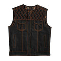 Denim Biker Vest, Hunt Club Leather Builder Diamond Quilted Custom Biker Vest, Paisley Vest - LEATHER CHAPTER
