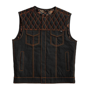 Denim Biker Vest, Hunt Club Leather Builder Diamond Quilted Custom Biker Vest, Paisley Vest - LEATHER CHAPTER