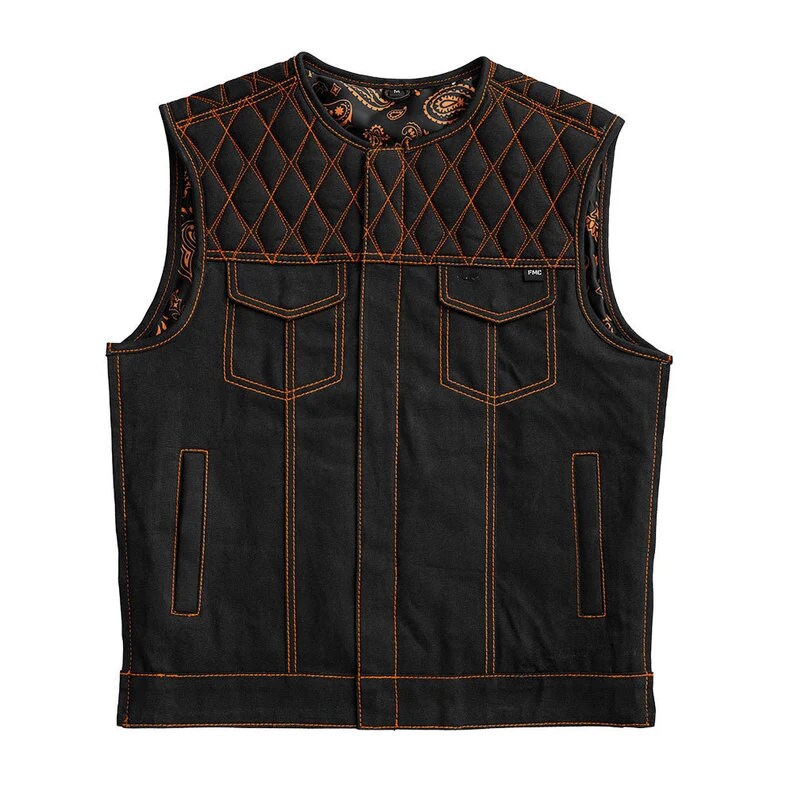 Denim Biker Vest, Hunt Club Leather Builder Diamond Quilted Custom Biker Vest, Paisley Vest - LEATHER CHAPTER