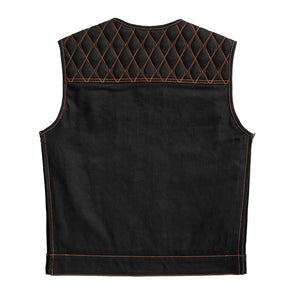 Denim Biker Vest, Hunt Club Leather Builder Diamond Quilted Custom Biker Vest, Paisley Vest - LEATHER CHAPTER