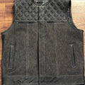 Leather Vest Black Leather Black Denim Diamond Quilted Biker Vest Motorcycle Vest Men's Vest Hunt Club Heavy Duity Waistcoat - LEATHER CHAPTER