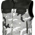 Mick Citycamo - Black / white / gray camo and leather club biker vest, Men's Vest, Leather Vest, Motorcycle Leather Vest - LEATHER CHAPTER
