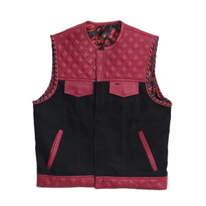 Hand Made OX Blood Mens Hunt Club Double Diamond Quilted MC Club Biker Motorcycle Rider Leather Vest - LEATHER CHAPTER