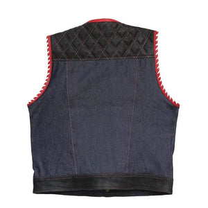Leather vest,Diamond Quilted Perforated Leather Style Denim & Leather Motorcycle Vest Braided Men's Leather Vest Biker Rider Club - LEATHER CHAPTER