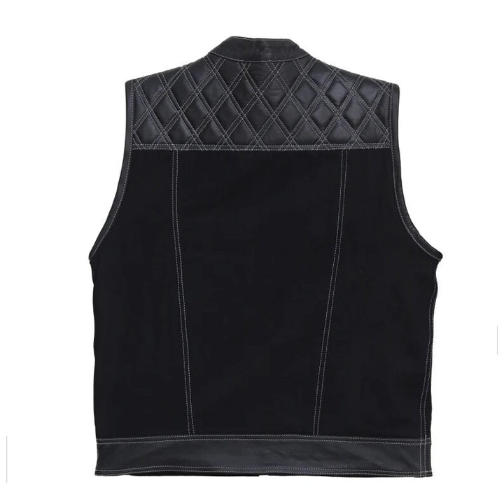 Leather vest Camo Style Denim Leather Motorcycle Vest Braided Skulls paisley Men's Leather Vest Biker Rider Club - LEATHER CHAPTER