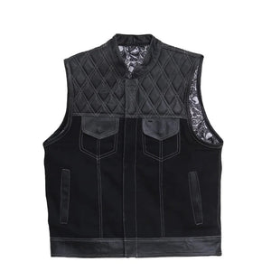 Leather vest Camo Style Denim Leather Motorcycle Vest Braided Skulls paisley Men's Leather Vest Biker Rider Club - LEATHER CHAPTER