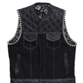 Hand Made Leather & denim Black Quilted Diamond Braided Arms MC Biker Rider Motorcycle vest - LEATHER CHAPTER