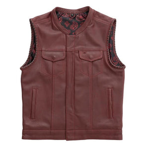 Leather Vest ,Men's Hunt Club OX Blood Diamond Quilted Red Paisley Leather Build Denim Style Ride Motorcycle Vest - LEATHER CHAPTER