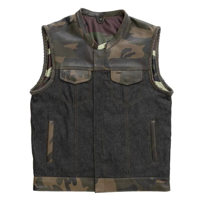 Son Of Anarchy Denim Camo Leather Motorcycle Biker Vest, Men's Leather Vest, Leather Vest, Denim Vest - LEATHER CHAPTER
