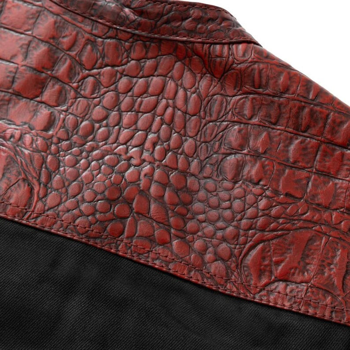 Leather Vest ,Crocodile Plated Leather Red Wax Motorcycle Men's Vest Denim Vest Black Vest - LEATHER CHAPTER