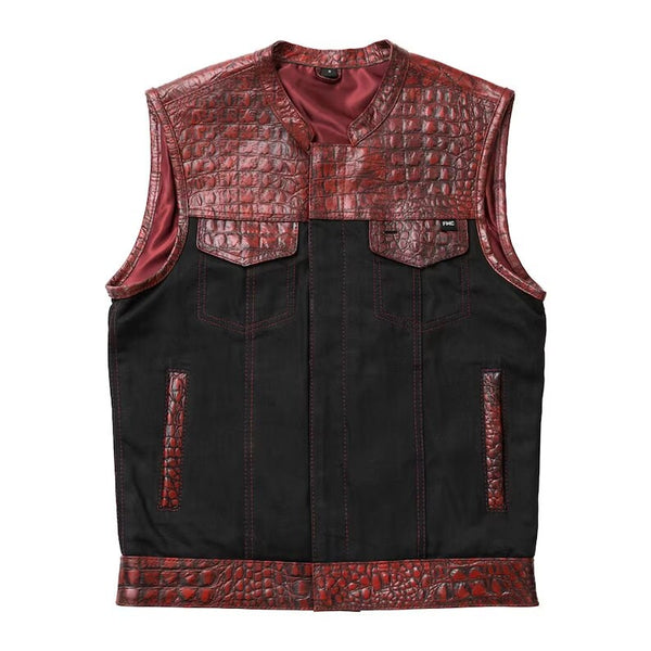 Leather Vest ,Crocodile Plated Leather Red Wax Motorcycle Men's Vest Denim Vest Black Vest - LEATHER CHAPTER