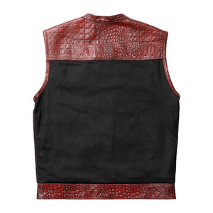 Leather Vest ,Crocodile Plated Leather Red Wax Motorcycle Men's Vest Denim Vest Black Vest - LEATHER CHAPTER
