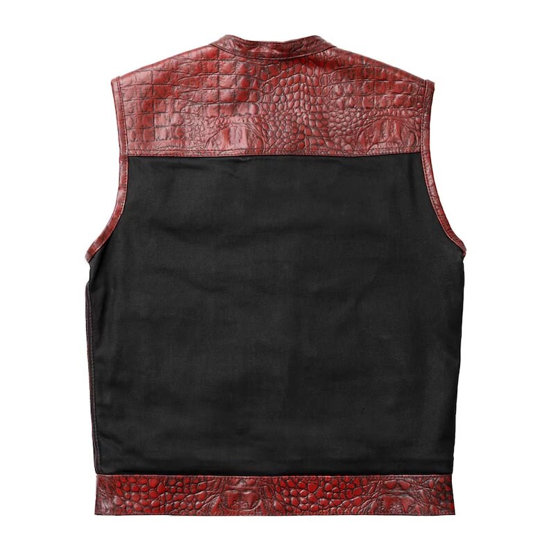 Leather Vest ,Crocodile Plated Leather Red Wax Motorcycle Men's Vest Denim Vest Black Vest - LEATHER CHAPTER